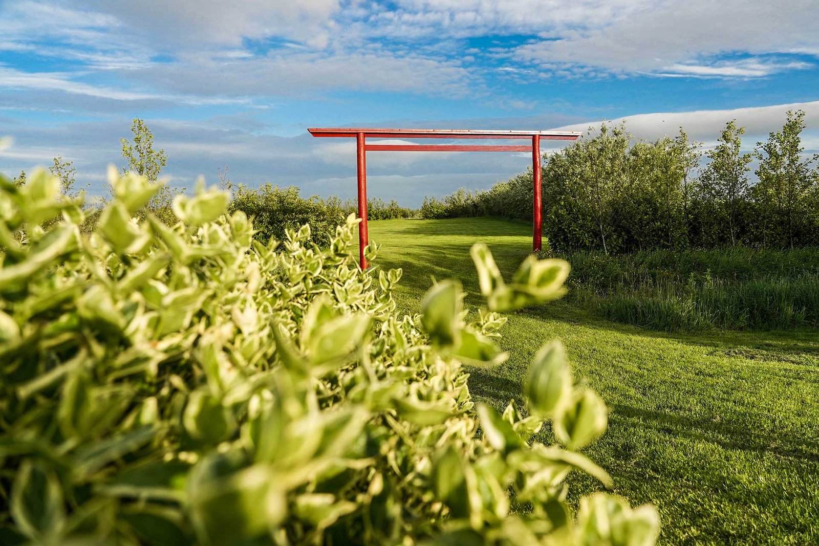 Large tory gate with green lawns